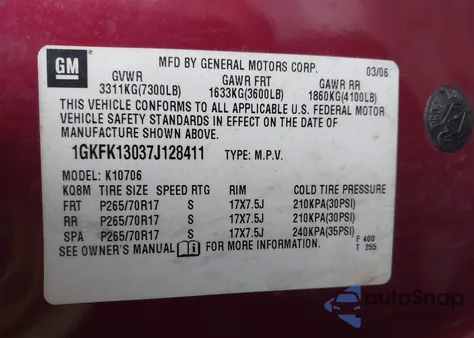 2007 GMC Yukon Commercial Fleet from USA, damaged, VIN 1GKFK13037J128411